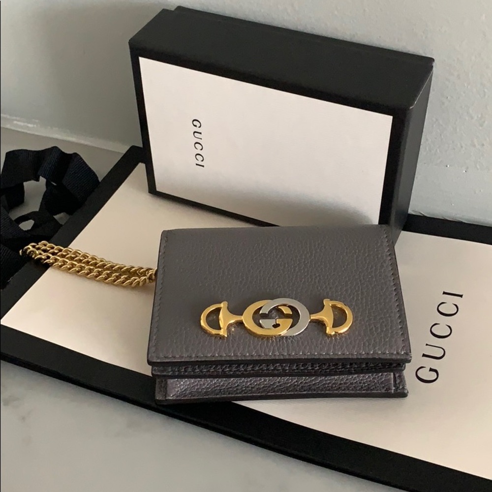 Gucci Zumi Grainy Leather Grey Wallet